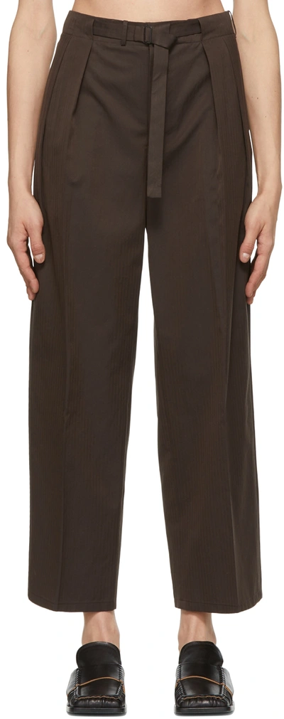 Shop Auralee Brown Finx Trousers In Brown Chambray