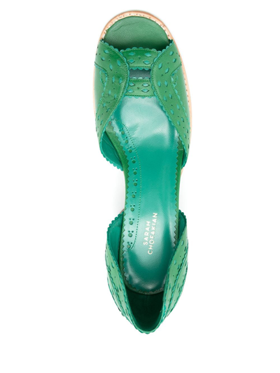 Sarah Chofakian Secret Garden Leather Pumps In Green