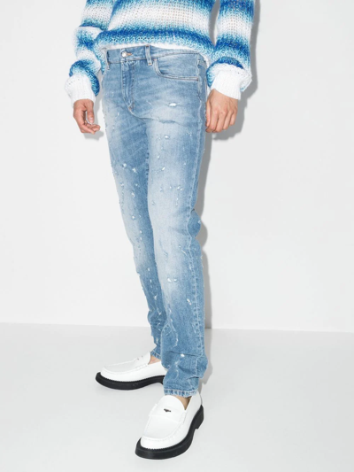 Shop Dolce & Gabbana Mid-rise Distressed Straight-leg Jeans In Blue