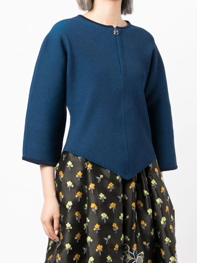 Shop Tory Burch Zip-front Short-sleeved Cardigan In Blue