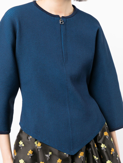 Shop Tory Burch Zip-front Short-sleeved Cardigan In Blue