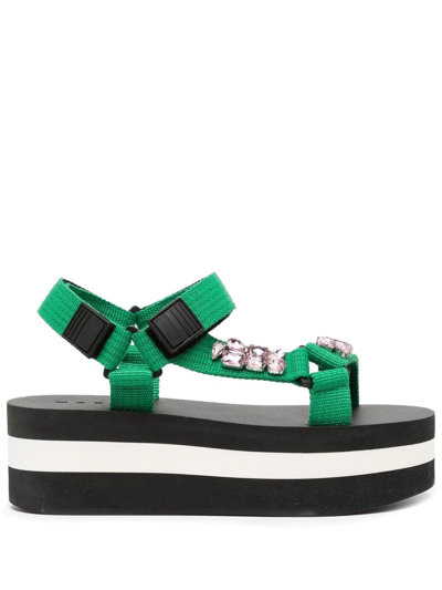 Shop Marni Crystal-embellished Platform Sandals In Black