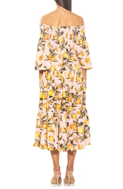 Shop Alexia Admor Amabella Smocked Off-the-shoulder Maxi Dress In Summer Lemon