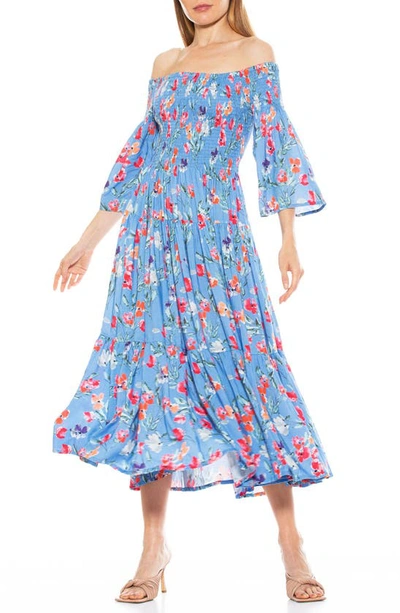 Shop Alexia Admor Amabella Smocked Off-the-shoulder Maxi Dress In Blue Floral
