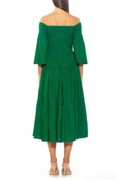 Shop Alexia Admor Amabella Smocked Off-the-shoulder Maxi Dress In Green