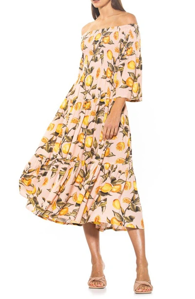 Shop Alexia Admor Amabella Smocked Off-the-shoulder Maxi Dress In Summer Lemon