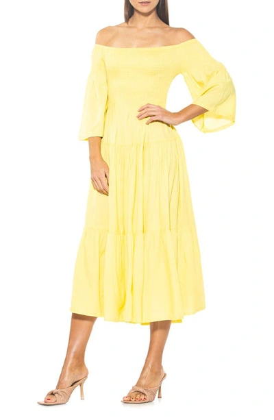Shop Alexia Admor Amabella Smocked Off-the-shoulder Maxi Dress In Yellow