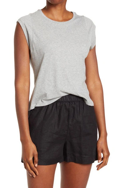 T Tahari Cap Sleeve Pima Cotton T-shirt In Grey Heather