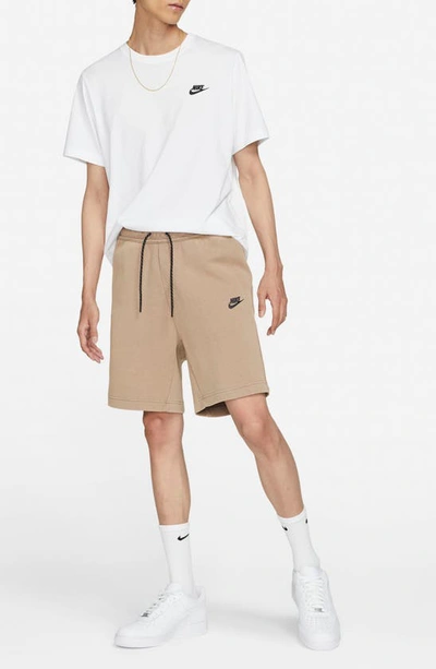 Shop Nike Sportswear Tech Fleece Shorts In Taupe Haze/ Black