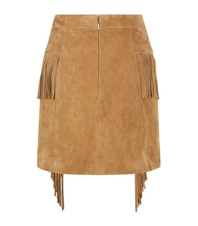 Shop Saint Laurent Fringed Suede Mini Skirt