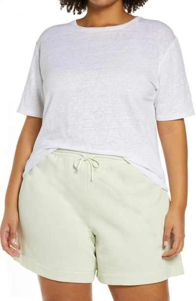 Shop Vince Relaxed Linen Crewneck T-shirt In Optic White