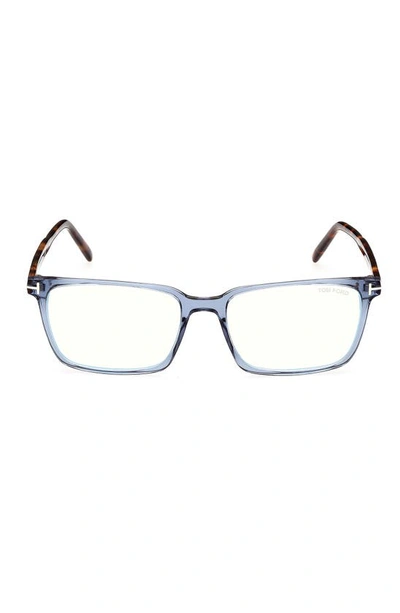 Shop Tom Ford 55mm Rectangular Blue Light Blocking Glasses In Shiny Blue