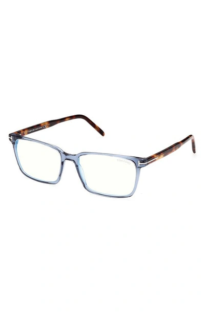 Shop Tom Ford 55mm Rectangular Blue Light Blocking Glasses In Shiny Blue