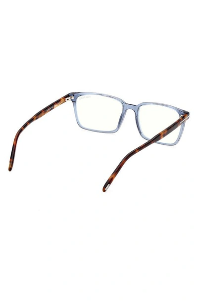 Tom Ford 55mm Rectangular Blue Light Blocking Glasses In Shiny Blue