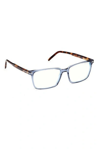 Tom Ford 55mm Rectangular Blue Light Blocking Glasses In Shiny Blue