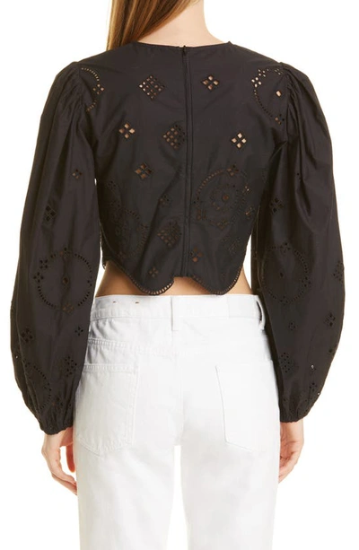 Shop Ganni Broderie Anglaise Cropped Fitted Blouse In Black