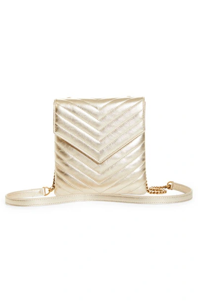 Saint Laurent Quilted Metallic Leather Double Flap Crossbody Bag in 7100 Pale  Gold