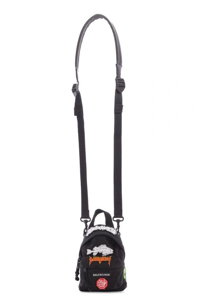 Shop Balenciaga Explorer Patch Crossbody Bag In Black