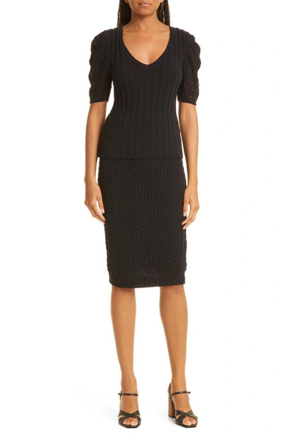 Shop Donna Karan Pointelle Lace Pencil Skirt In Black