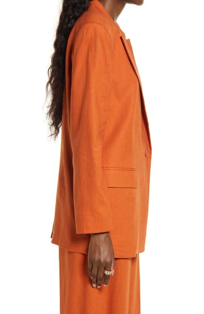 Open Edit Oversize Linen Blend Blazer In Rust Umber
