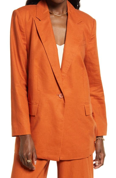 Open Edit Oversize Linen Blend Blazer In Rust Umber