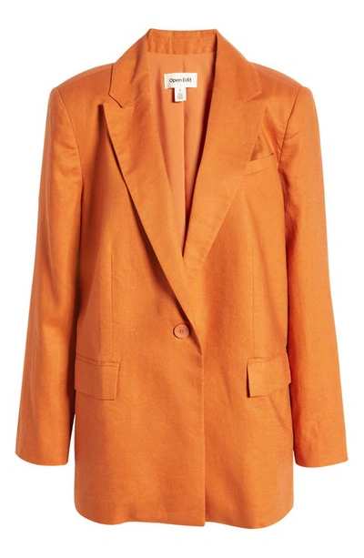 Open Edit Oversize Linen Blend Blazer In Rust Umber