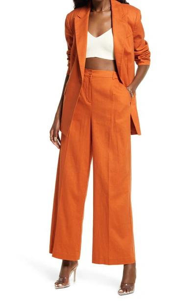 Open Edit Oversize Linen Blend Blazer In Rust Umber