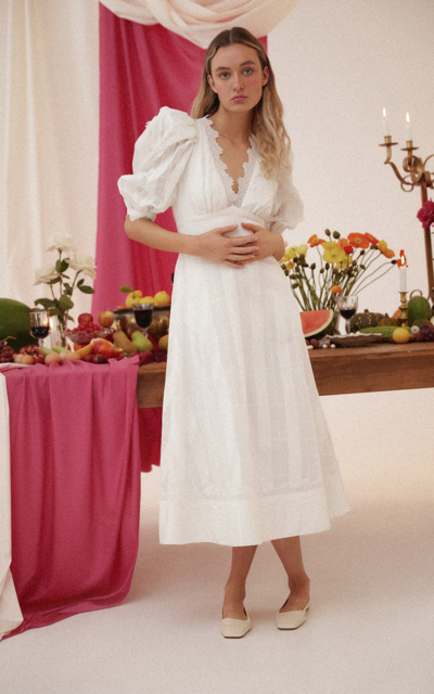 Shop Acler Women's Grampian Puff-sleeve Cotton-blend Midi Dress In Neutral