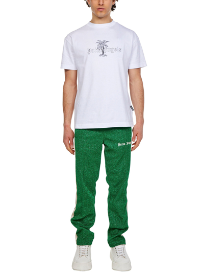Shop Palm Angels Trousers In Green White