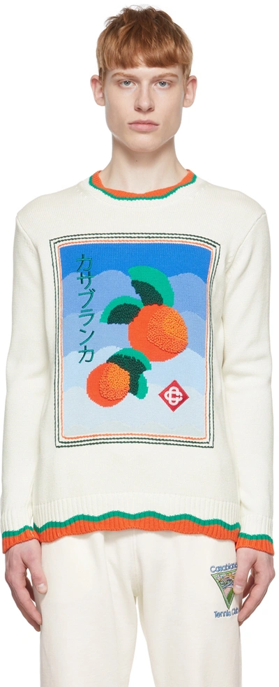 Shop Casablanca White Intarsia Orange Sweater