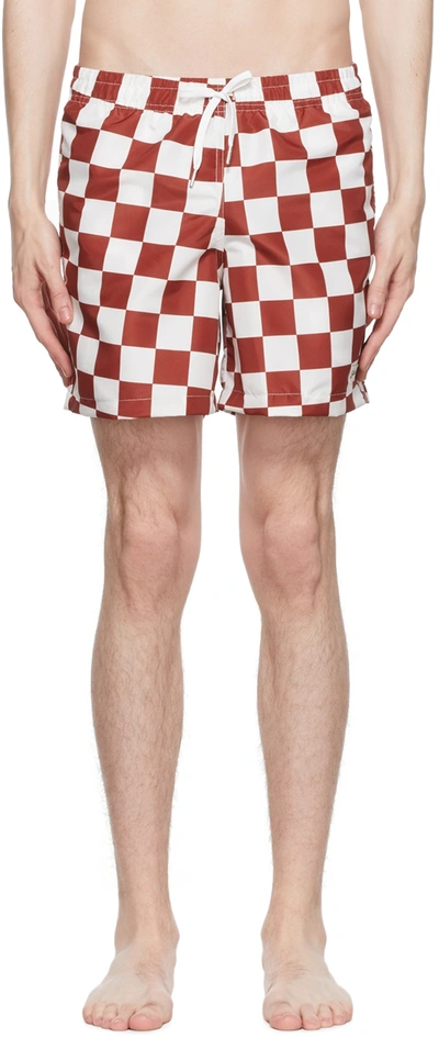 Shop Bather Red & Off-white Polyester Check Swim Shorts