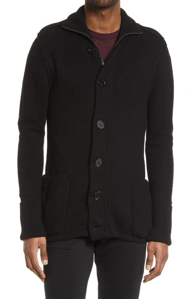 Shop Karl Lagerfeld Zip & Button Cardigan In Black