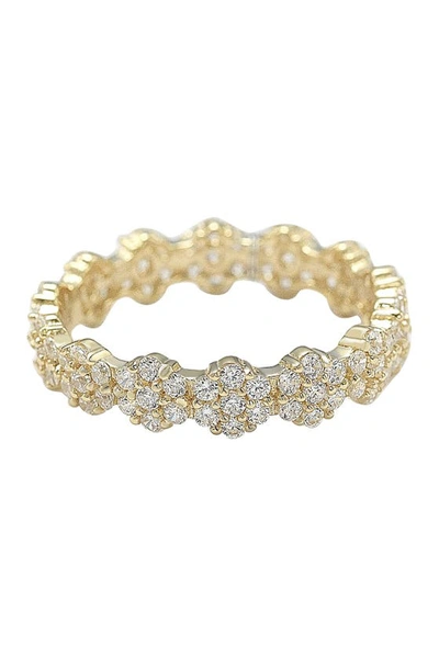 Suzy Levian Gold Plated Sterling Silver White Cz Flower Pave Eternity Band In Yellow