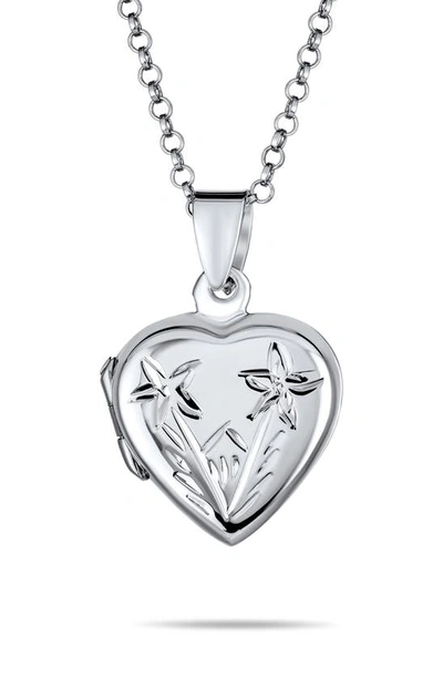 Shop Bling Jewelry Sterling Silver Carved Flower Heart Locket Necklace