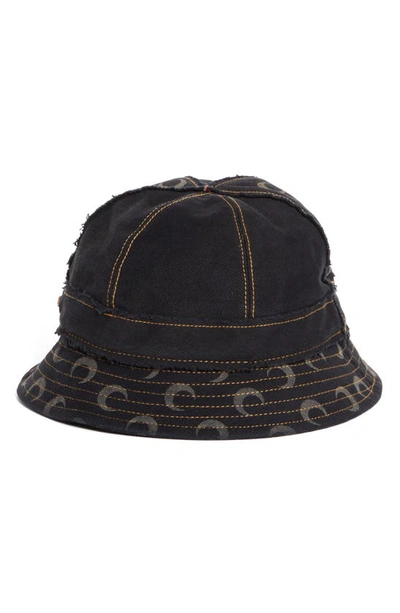 Shop Marine Serre Moon Logo Paneled Denim Bucket Hat In All Over Moon Black