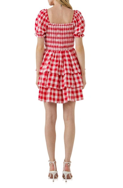 English Factory Gingham Smocked Minidress In Red