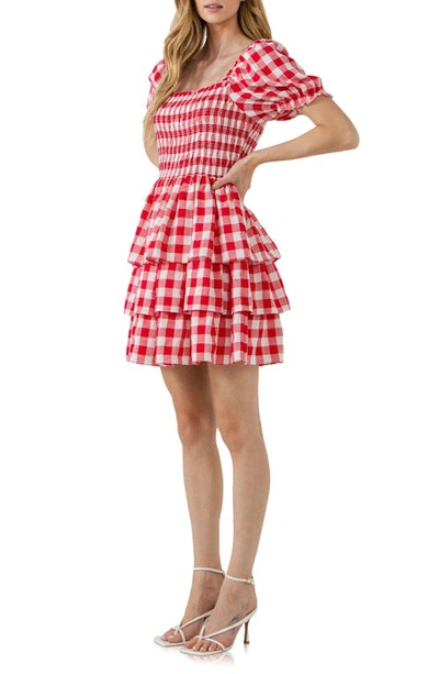 Shop English Factory Gingham Smocked Minidress In Red