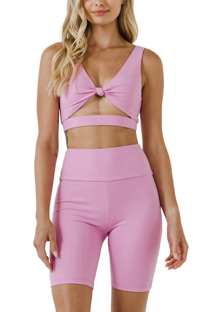 Shop Grey Lab Knotted Cutout Crop Tank In Pink