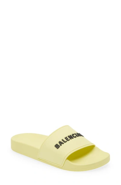 Shop Balenciaga Logo Sport Slide In Yellow