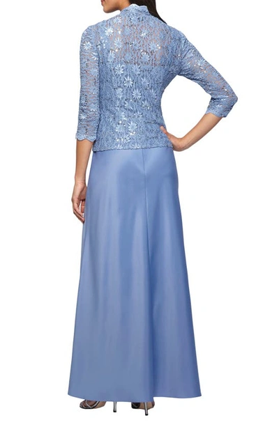 Shop Alex Evenings Sequin Lace & Satin Gown With Jacket In Antique Blue