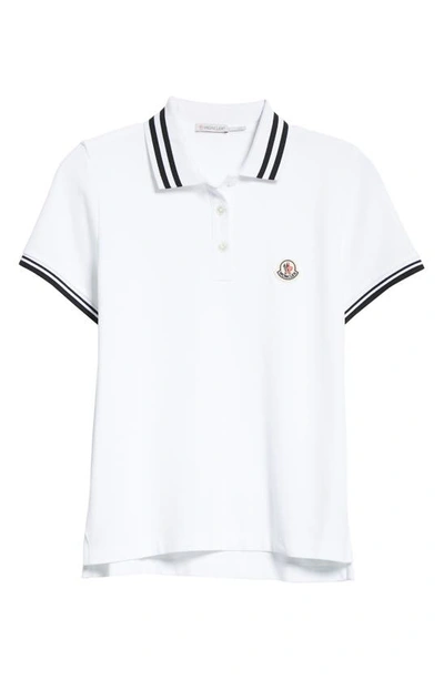 Shop Moncler Stripe Cotton Polo In 001 White