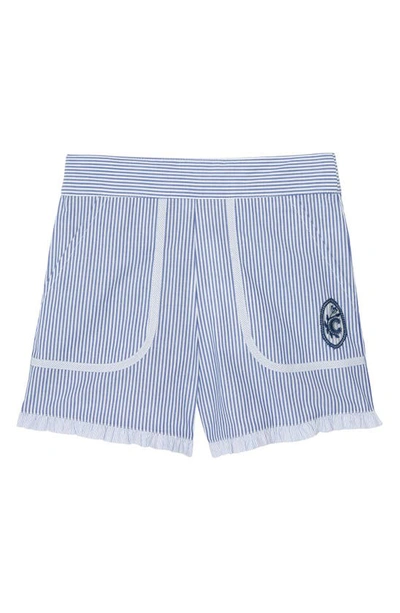 Shop Chloé Kids' Stripe Ruffle Hem Cotton Shorts In Z62 Blue White