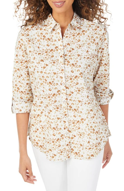 Foxcroft Zoey Watercolor Giraffe Cotton Button-up Shirt In Sandbar |  ModeSens