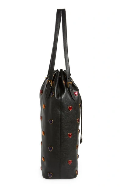 Shop Saint Laurent Large Rivage Heart Studs Leather Bucket Bag In Nero/ Multicolor