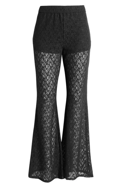 Open Edit Lace Semisheer Wide Leg Pants In Black