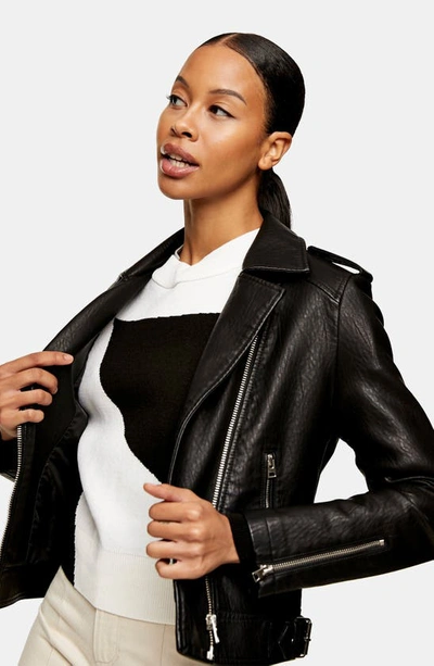 Shop Topshop Brandy Faux Leather Moto Jacket In Black