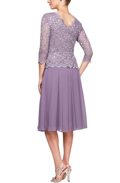 Alex Evenings Plus Size Sequined Lace A-line Dress In Icy Orchid