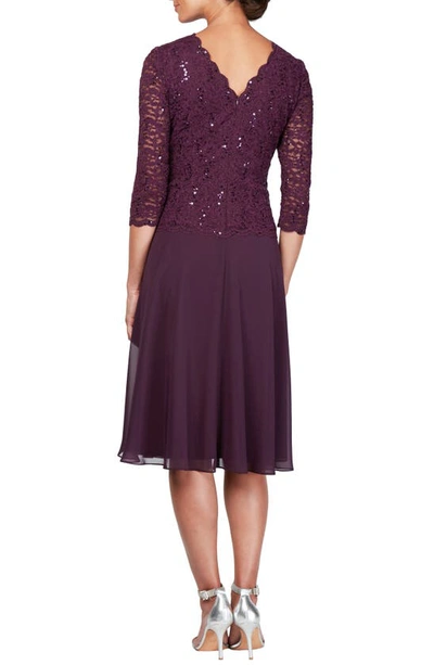 Alex Evenings Plus Size Sequined Lace A-line Dress In Deep Plum