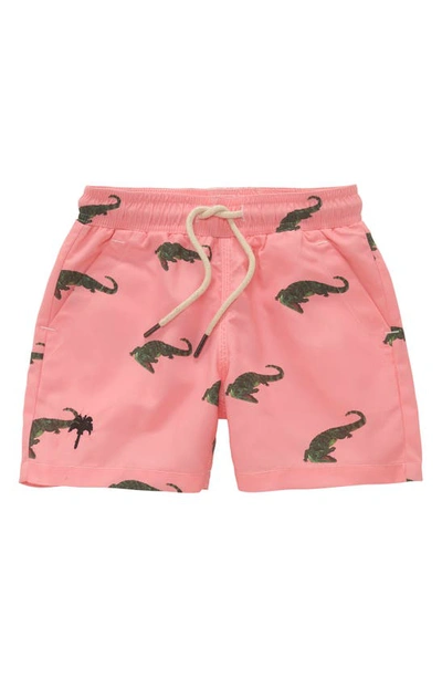 Shop Oas Kids' Coral Crocodile Swim Trunks In Pink