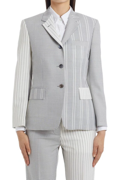 Thom Browne Mixed Print Wool Hopsack Classic Blazer In Med Grey